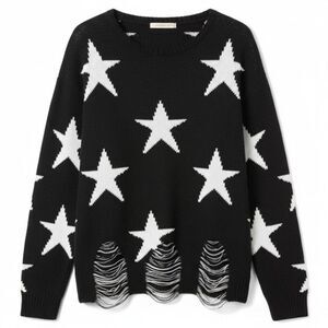BLACK DESTROYED STAR SWEATER-NWT
